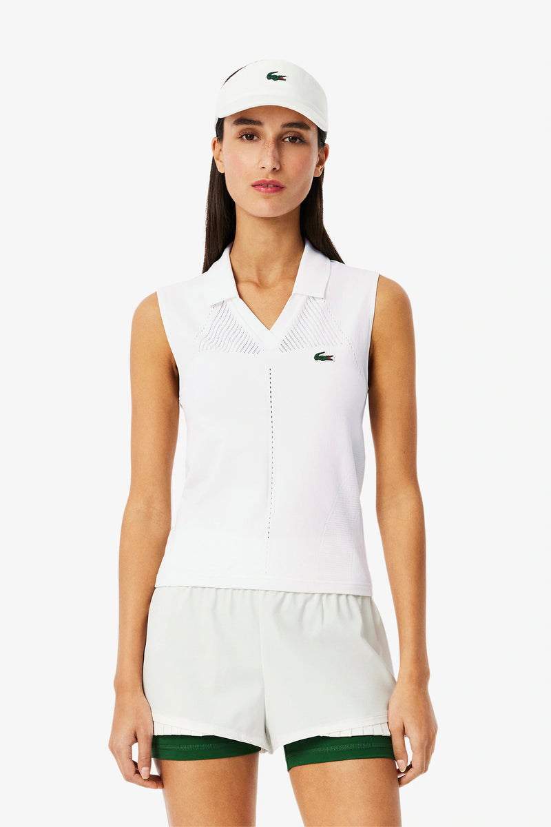 Load image into Gallery viewer, POLO SMANICATA TENNIS LACOSTE BIANCA 
